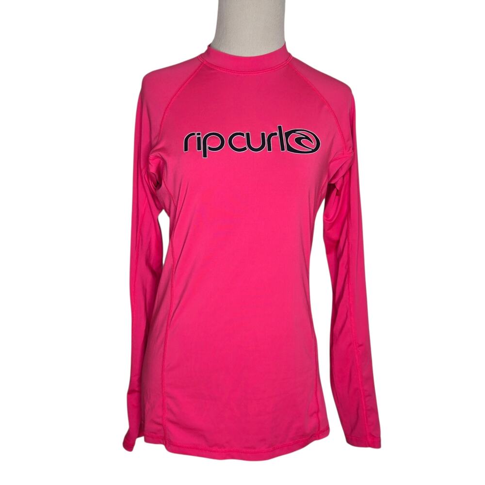 Rip Curl Women UPF Rash Guard Vest Hot Pink Mock Neck Beach Surf Sun Stretch XL